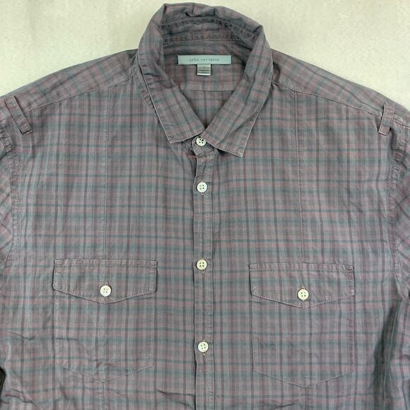 John Varvatos Mens Shirt Large Purple Plaid Button Up Long Sleeve Rock Luxury - Picture 2 of 7